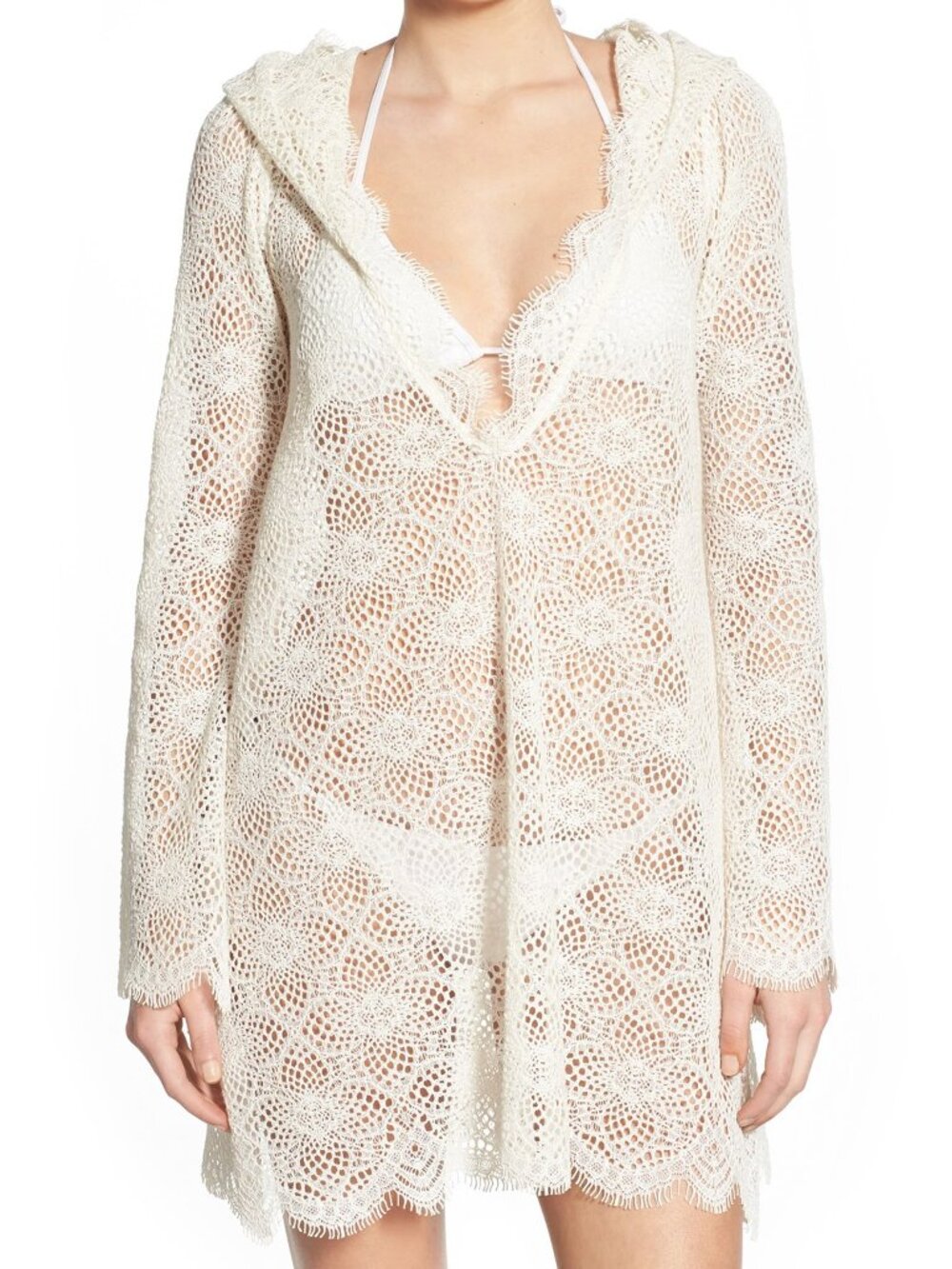 For Love & Lemons Cannes Floral Lace Hooded Cover-Up